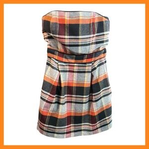 French Connection Plaid Wool Blend Mini Dress Strapless Career‎ Party Sz 4